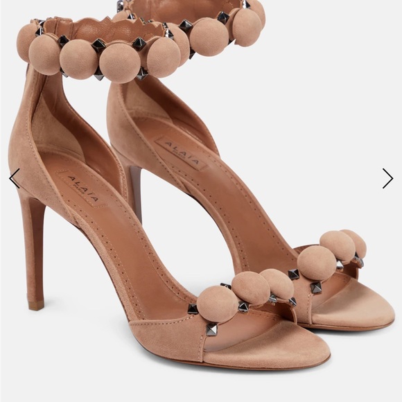 Alaia Shoes - Alaia Nude Suede Heels with Embellishments